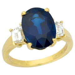 Estate 18k Sapphire 
Diamond Three Stone Ring