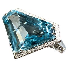 Nachlass 18K Schilfrohrschliff Diamant Aquamarin Großer Cocktail-Ring 17,90cttw Gr. 7,25