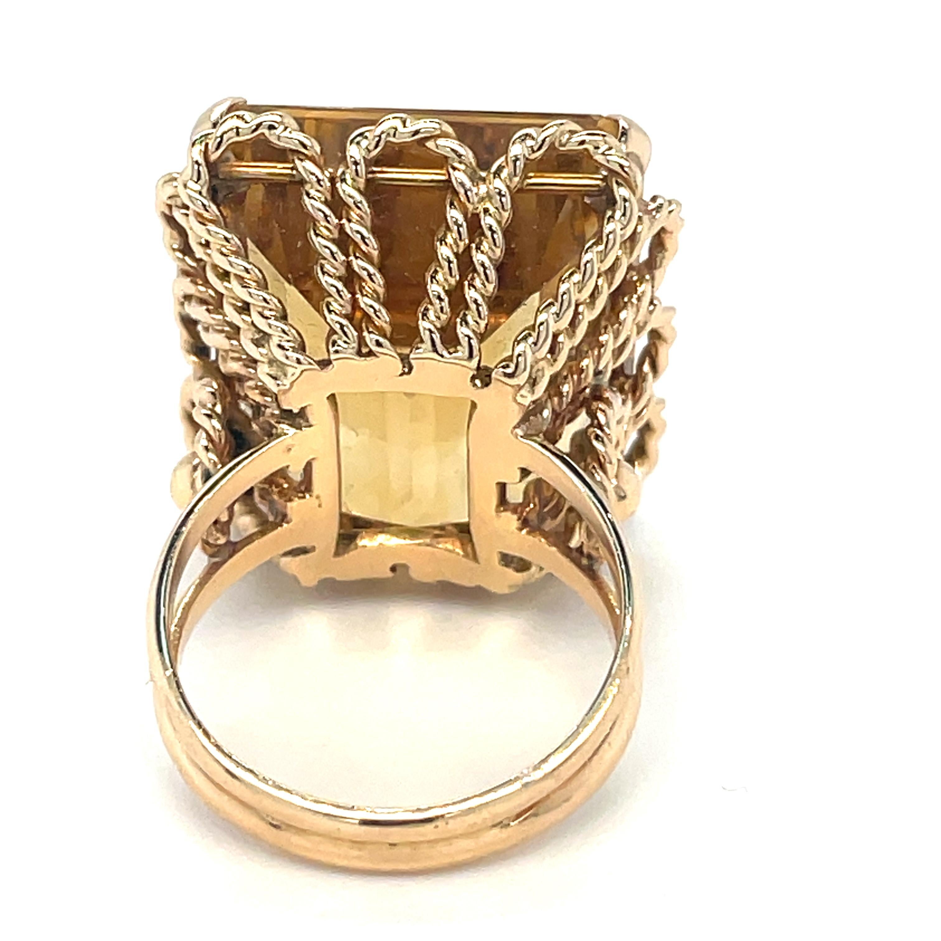 Cocktail ring Large emerald cut citrine 18k Yellow Gold For Sale 6