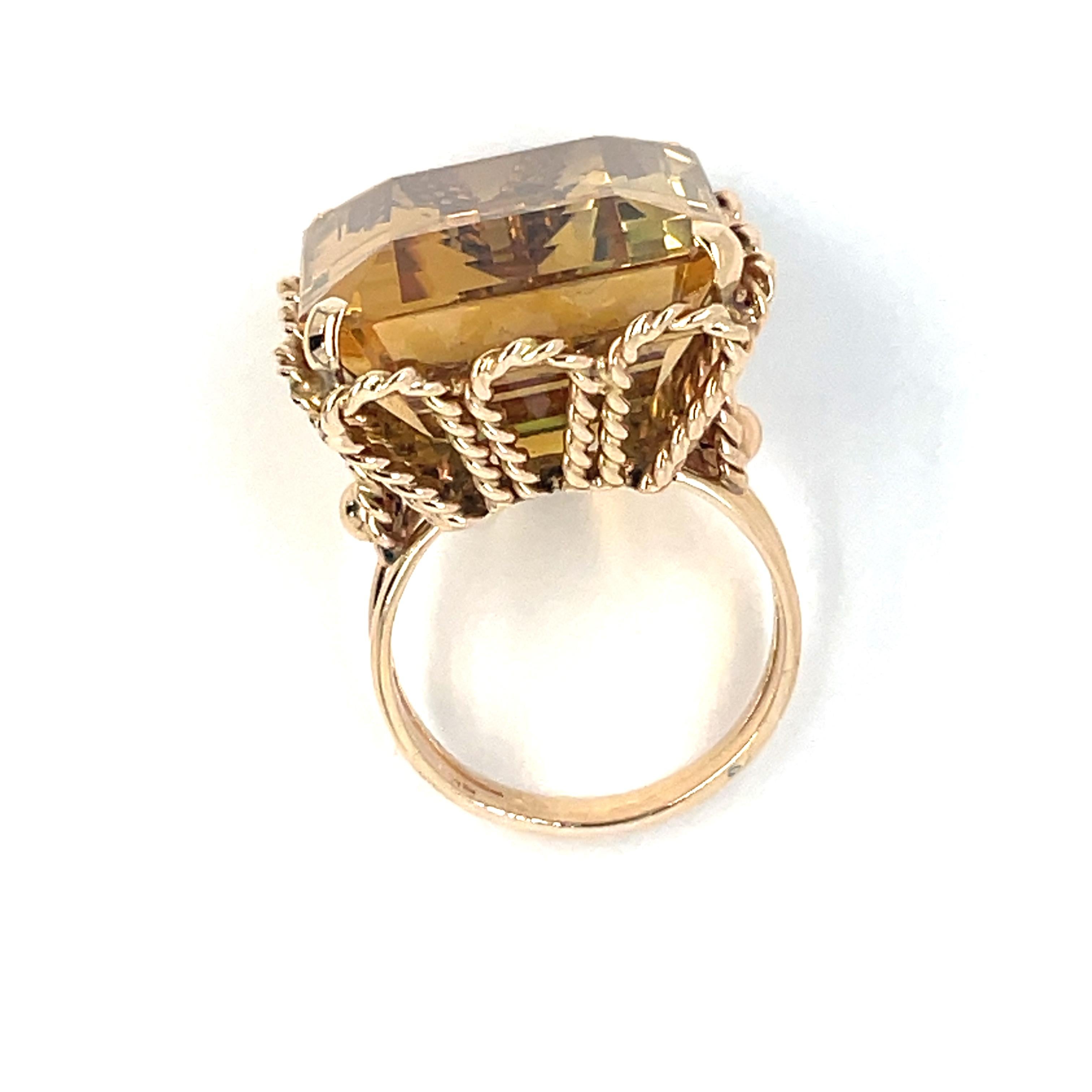 Cocktail ring Large emerald cut citrine 18k Yellow Gold For Sale 12