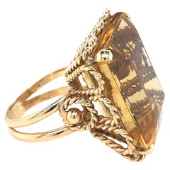 Cocktail ring Large emerald cut citrine 18k Yellow Gold