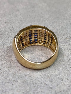 Estate 18K Square Baguette Diamond & Sapphire Channel Set Wide Band Ring Sz 4