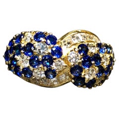 Estate 18K Anello bypass floreale con diamante tondo baguette e zaffiro 5,30ct Sz 8