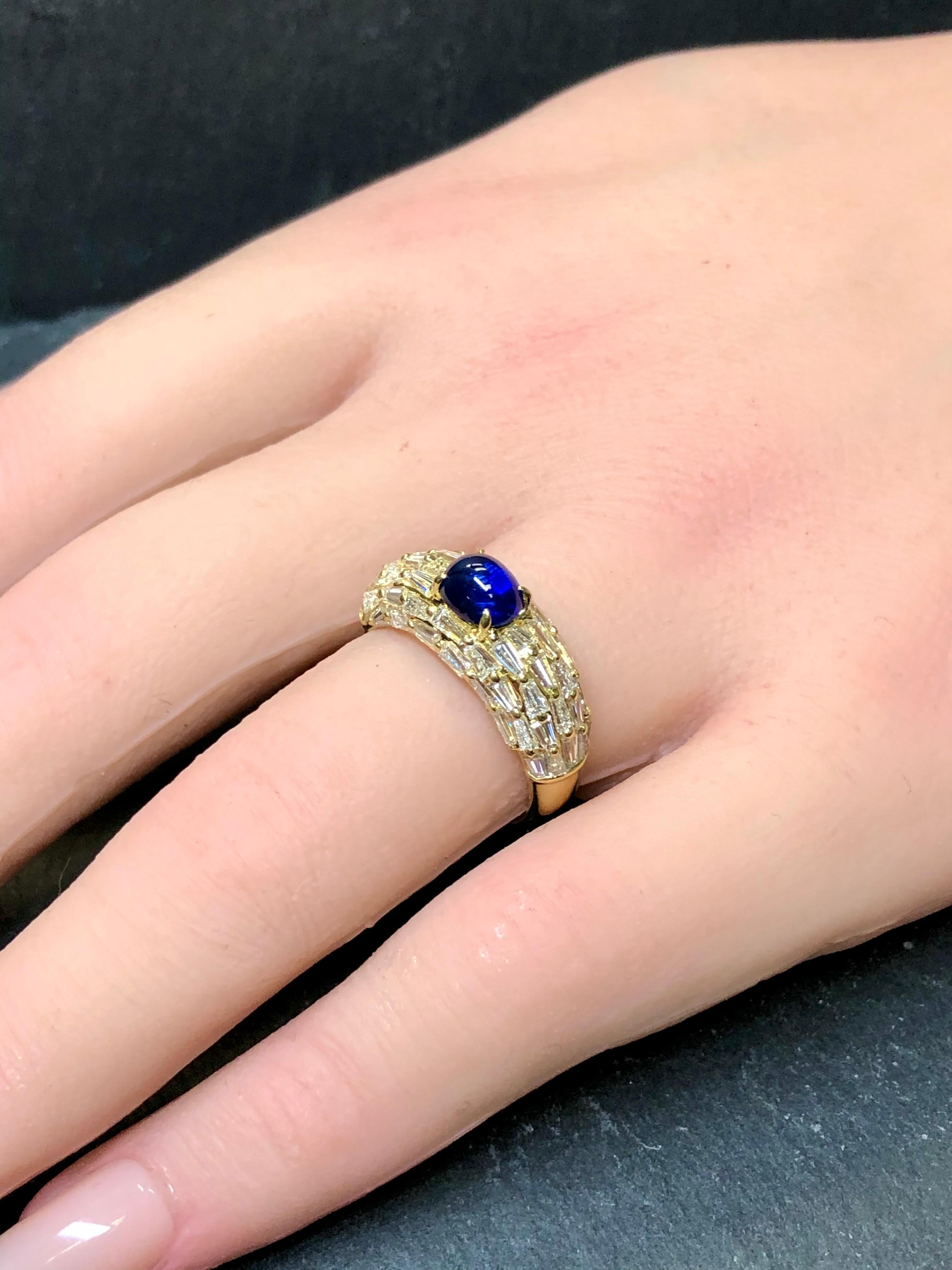 Estate 18K Tapered Baguette Cabochon Sapphire Cocktail Ring 3.90cttw Sz 6 For Sale 3
