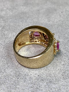 Estate 18K Trilliant Pink Sapphire Diamond Openwork Wide Band Cocktail Ring Sz 7