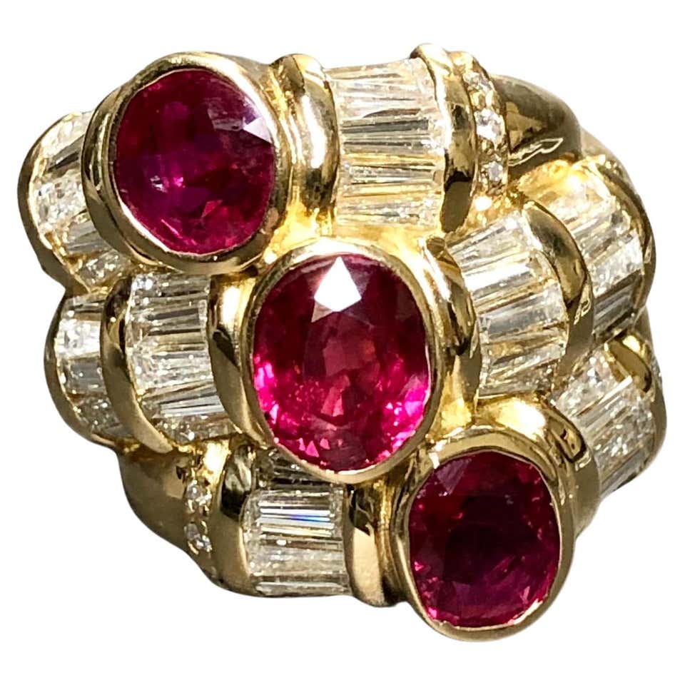 Estate 18k Invisble Set Hexagonal Burmese Ruby Diamond Cocktail Ring ...