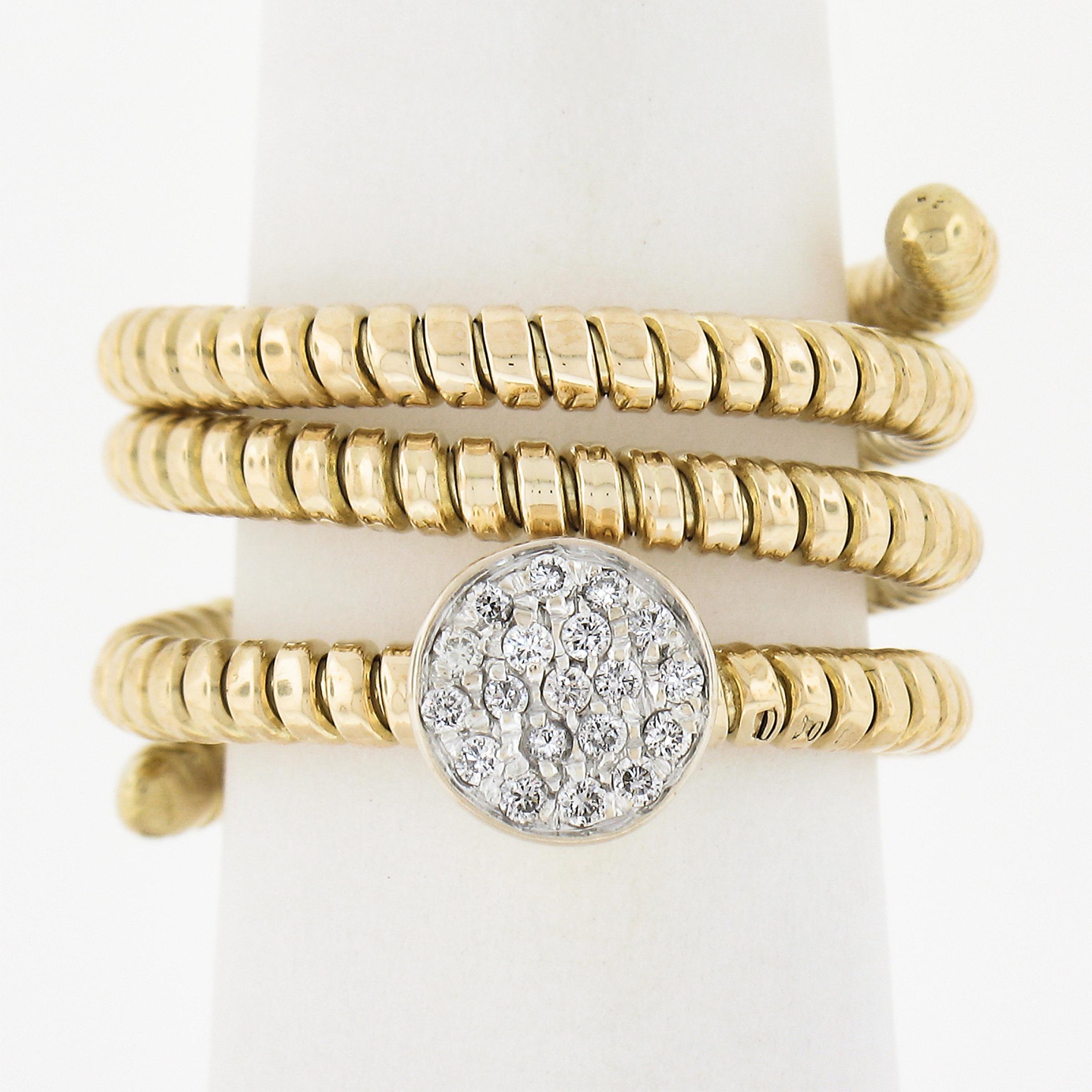 --Stone(s):--
(19) Natural Genuine Diamonds - Round Brilliant Cut - Pave Set - H/I Color - SI1/SI2 Clarity
Total Carat Weight:	0.20 (approx.)

Material: Solid 18k Yellow Gold w/ White Gold Accents
Weight: 10.84 Grams
Ring Size: 6.5 (Fitted on a