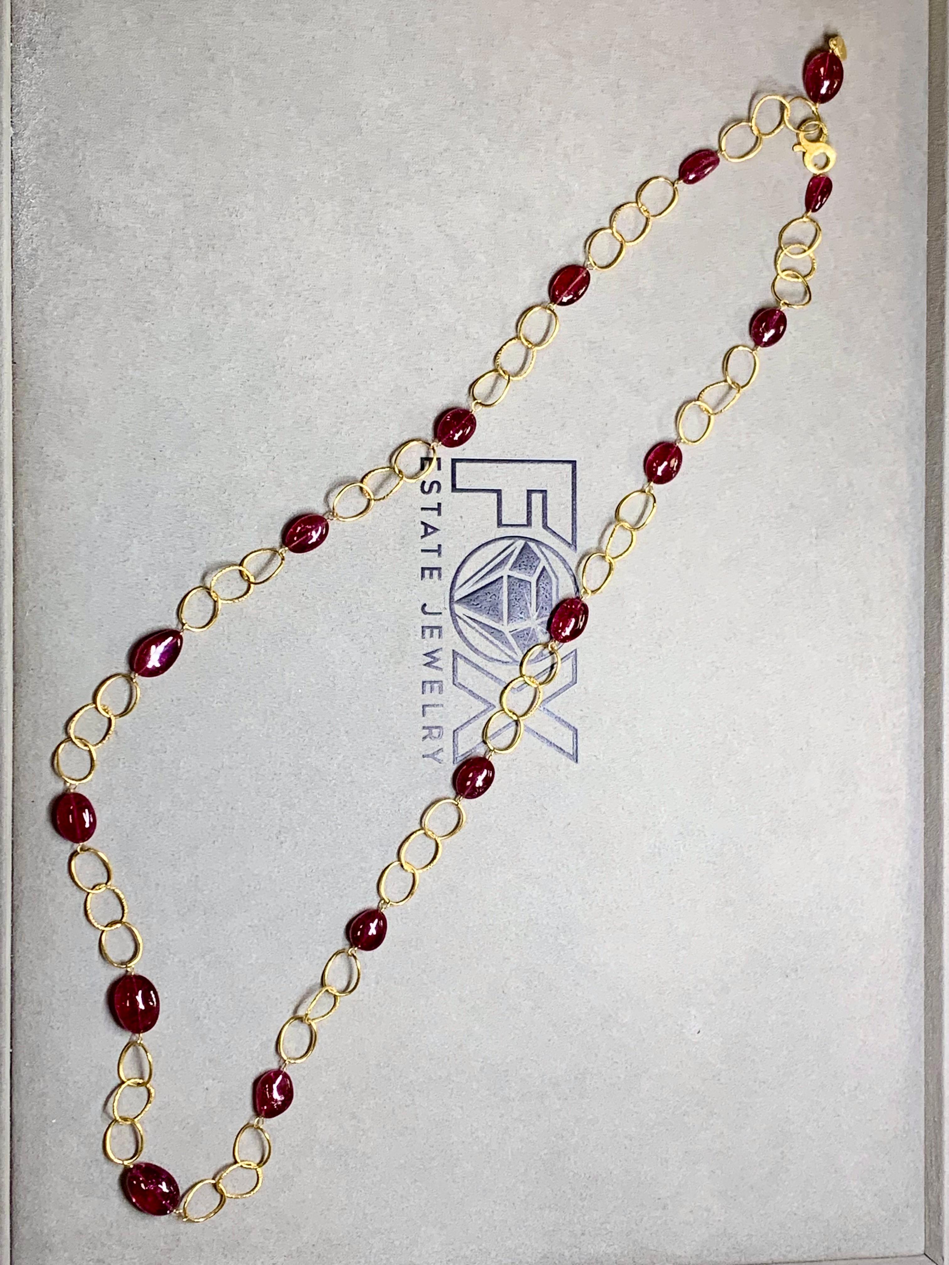 Estate 18K Tumbled Tourmaline Textured Oval Link Opera Length Necklace 34” 110ct For Sale 1