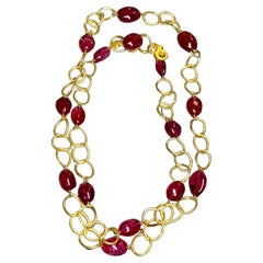 Estate 18K Tumbled Tourmaline Textured Oval Link Opera Length Necklace 34” 110ct