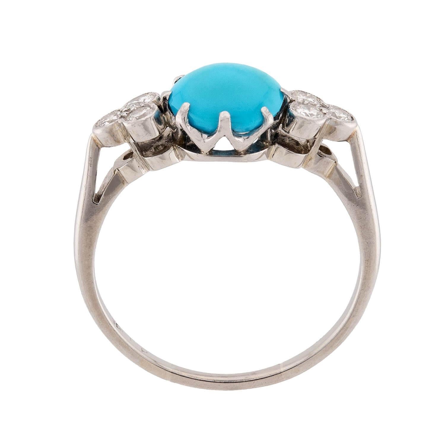 Cabochon Anello con turchese e diamanti 18k in vendita