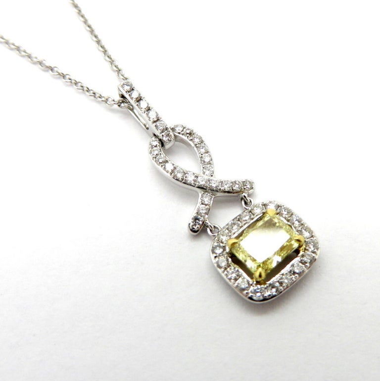 Estate 18 K TwoTone Designer La Reina Radiant Yellow Diamond Pendant