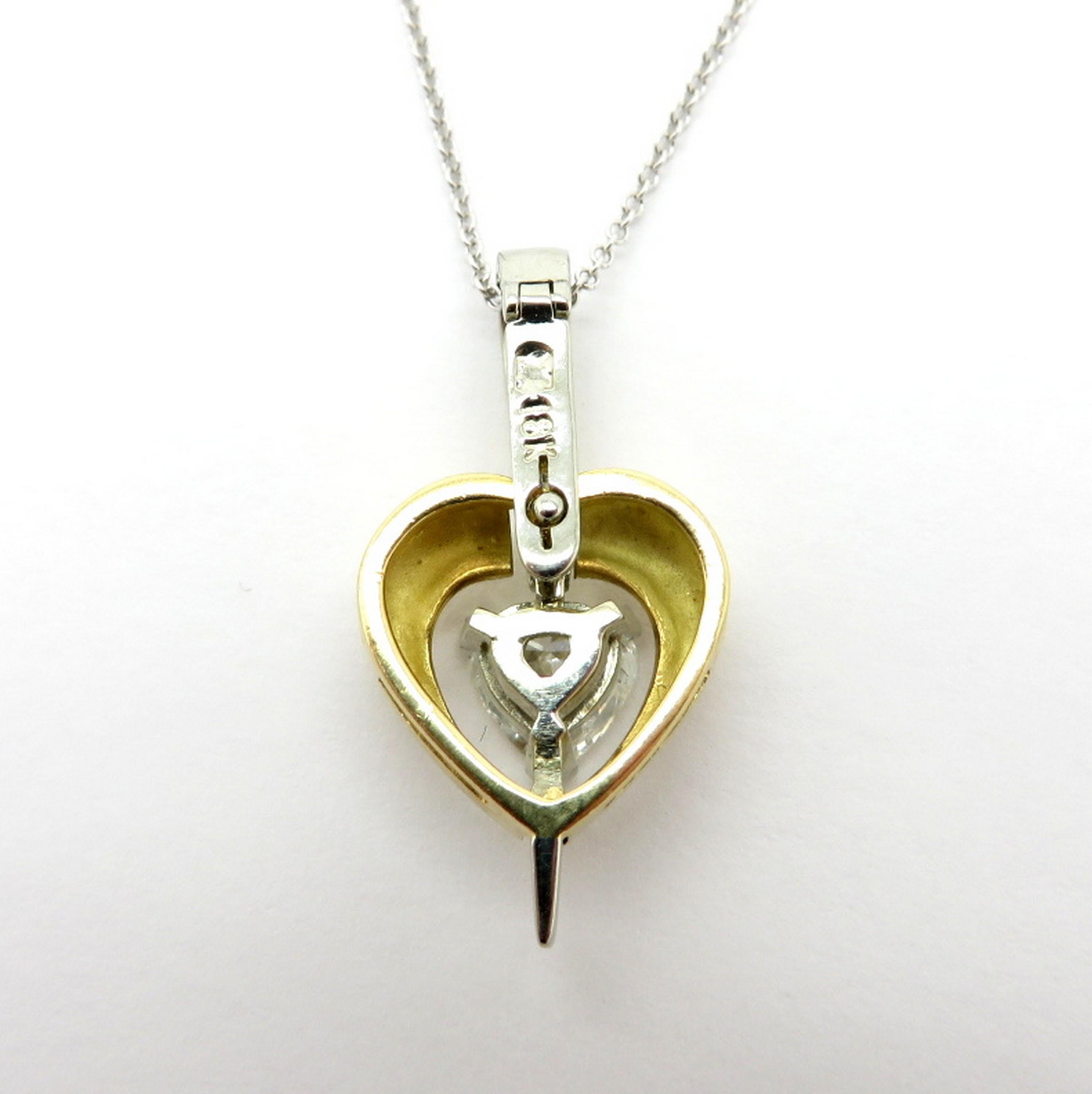Estate 18 Karat Two-Tone Gold Diamond Fashion Heart Shaped Pendant Necklace In Excellent Condition For Sale In Scottsdale, AZ