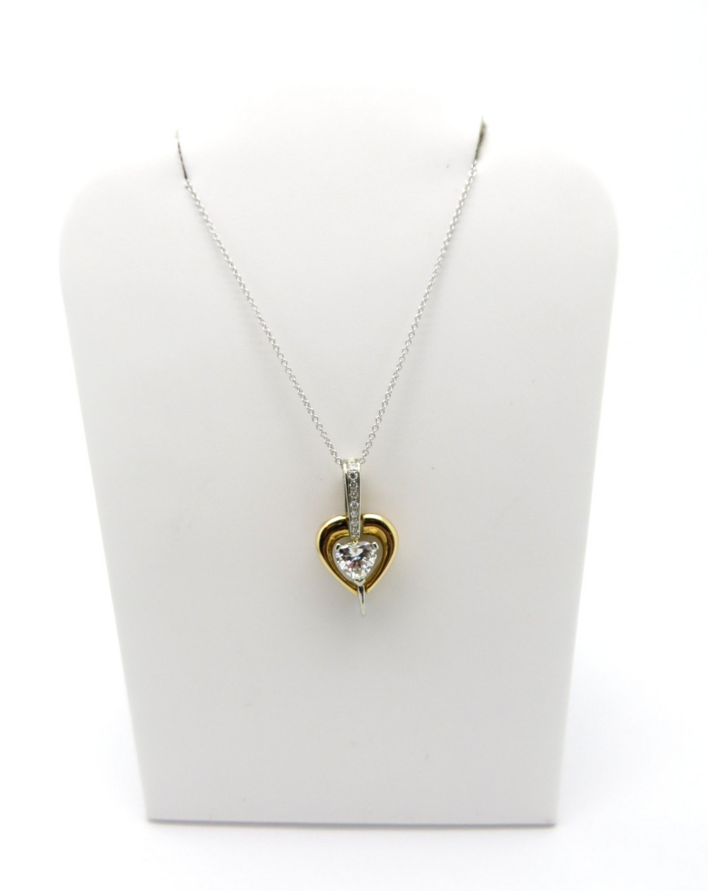 Women's Estate 18 Karat Two-Tone Gold Diamond Fashion Heart Shaped Pendant Necklace For Sale