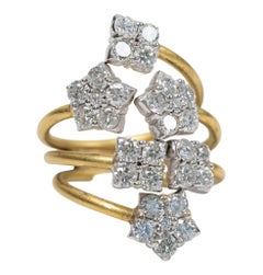 Estate 18k Two-Tone Gold Diamond Star Cluster Bypass Wrap Statement Ring