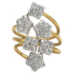 Estate 18k Two-Tone Gold Diamond Star Cluster Bypass Wrap Statement Ring