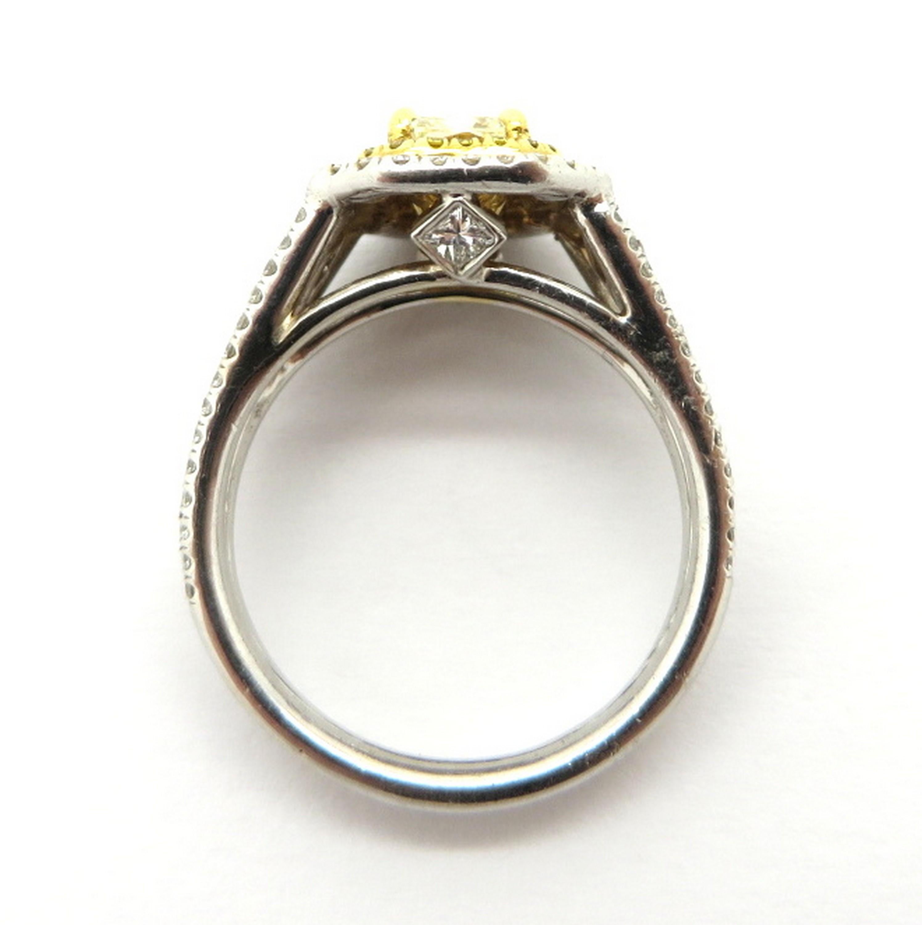 Nachlass Verlobungsring aus 18 Karat zweifarbigem Gold mit gelbem Diamanten im Strahlenschliff Damen im Angebot