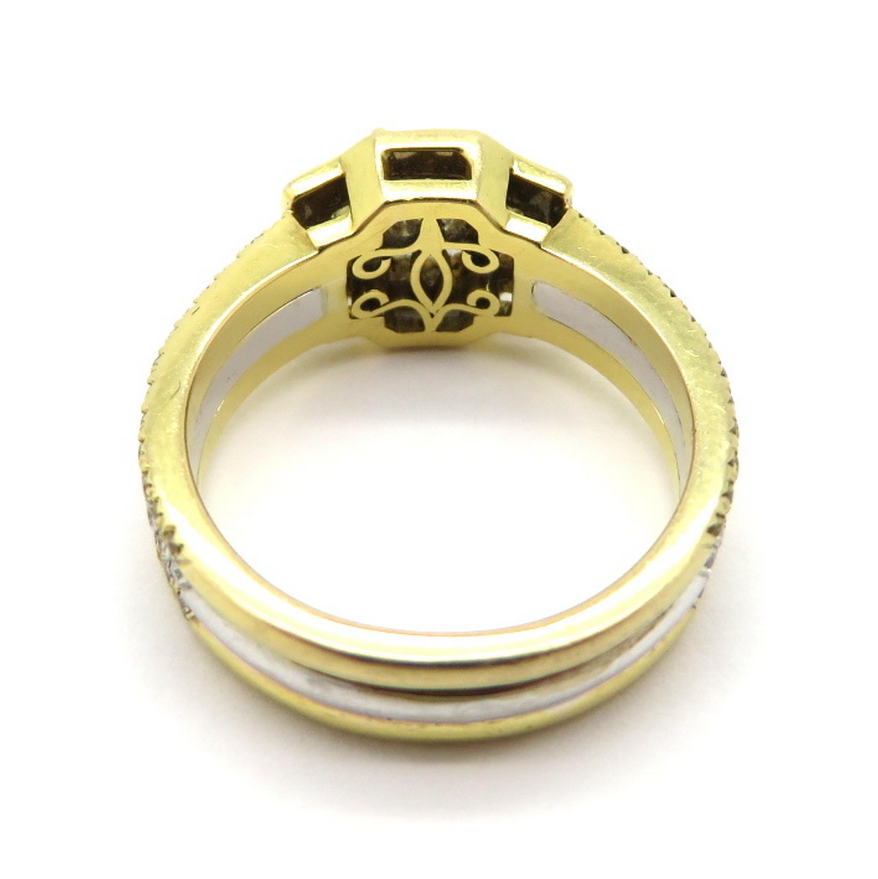 Nachlassring aus 18 Karat zweifarbigem Gold mit gelbem Diamant im Strahlenschliff und Trapezförmigem Ring im Zustand „Hervorragend“ im Angebot in Scottsdale, AZ