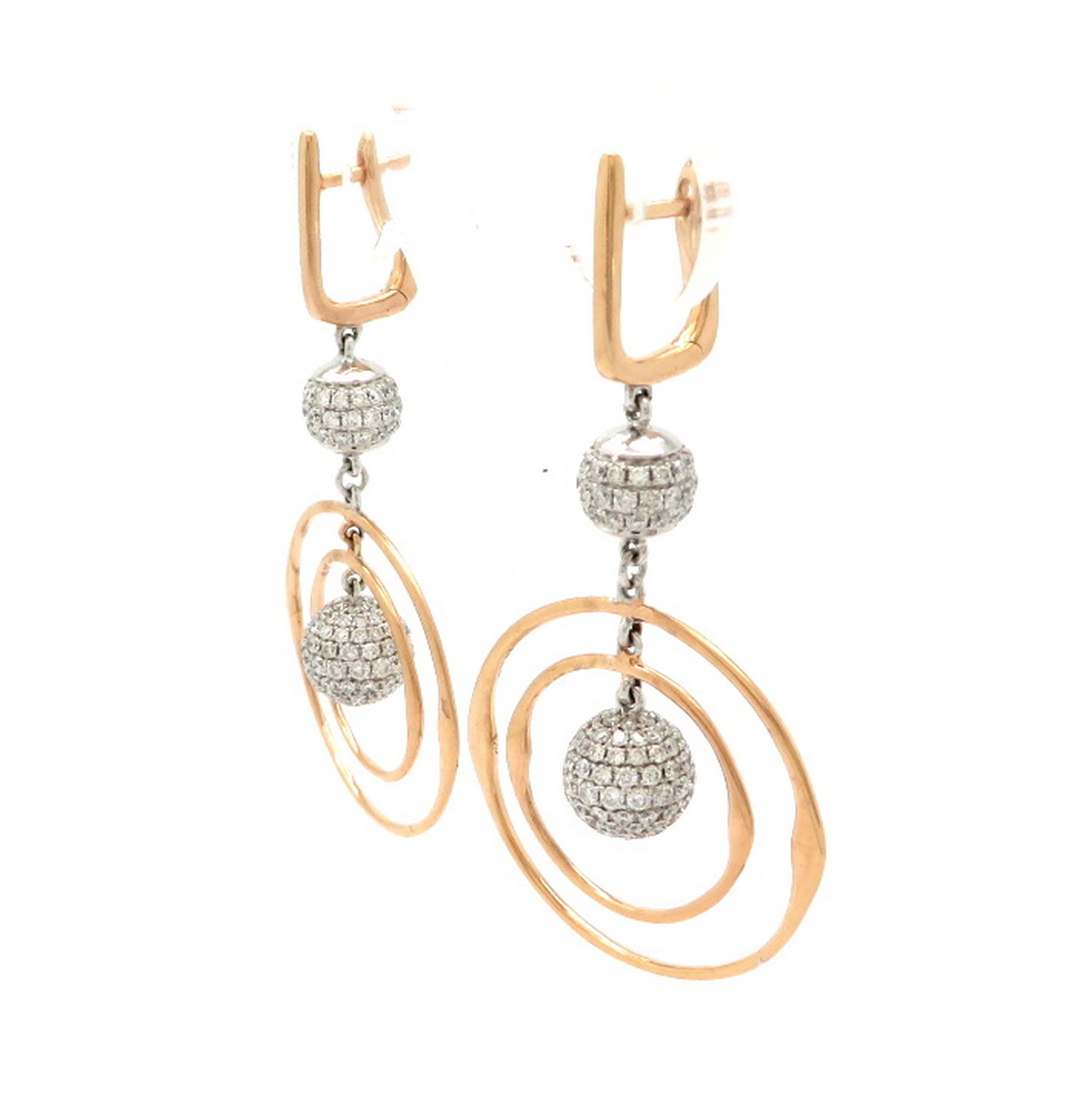 Rose Cut Estate 18 Karat Two-Tone Rose and White Gold Pave Diamond Circle Earrings For Sale