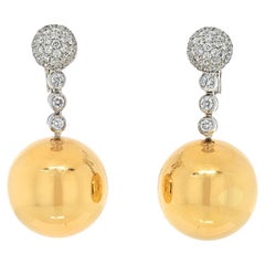 Estate 18K Two Tone Round Gold Ball Drop Dangling Earrings