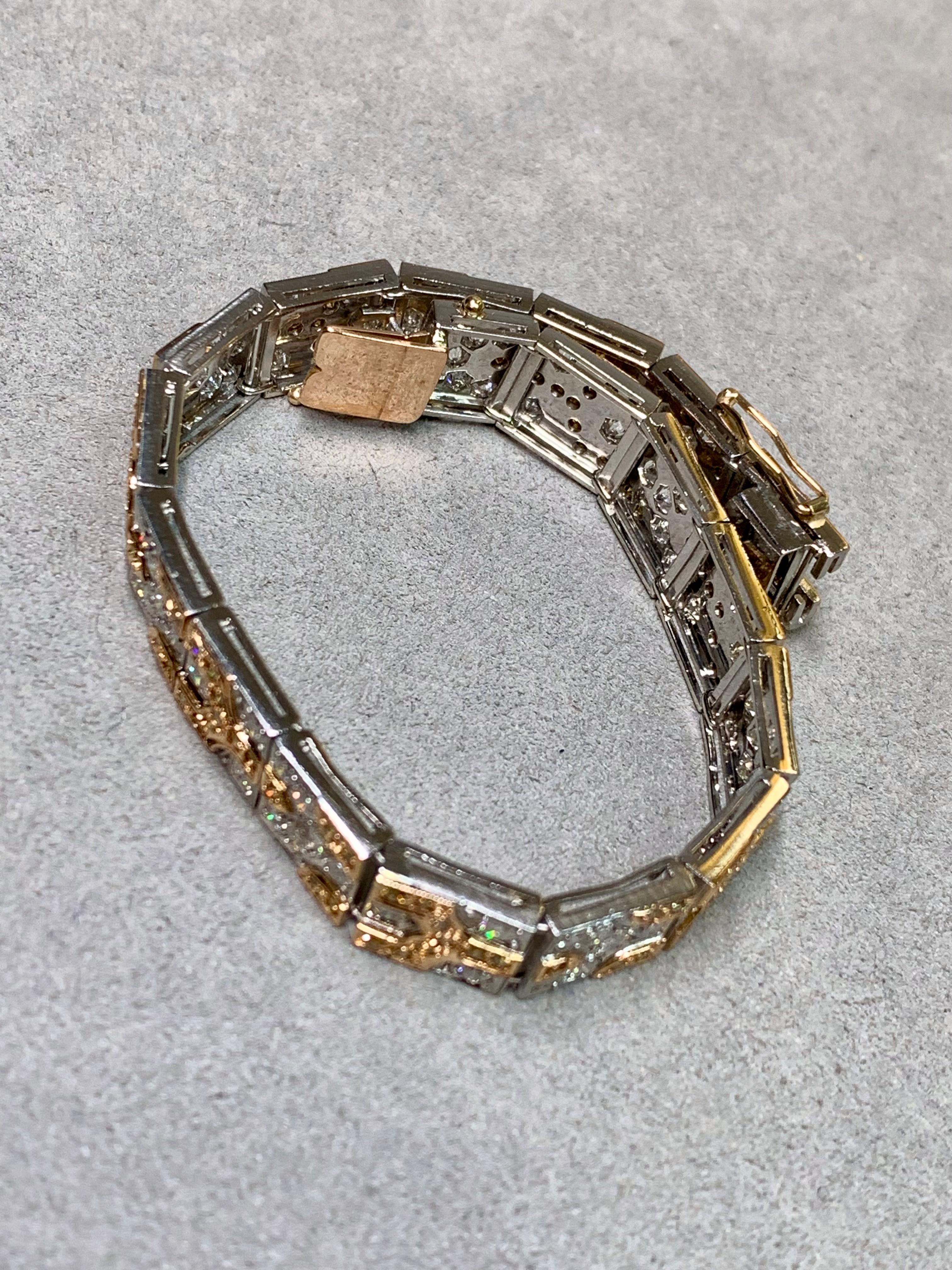 Estate 18K zwei Ton weiß Fancy gelb Diamant breite flache Linie Armband 10ctw im Zustand „Gut“ im Angebot in Winter Springs, FL