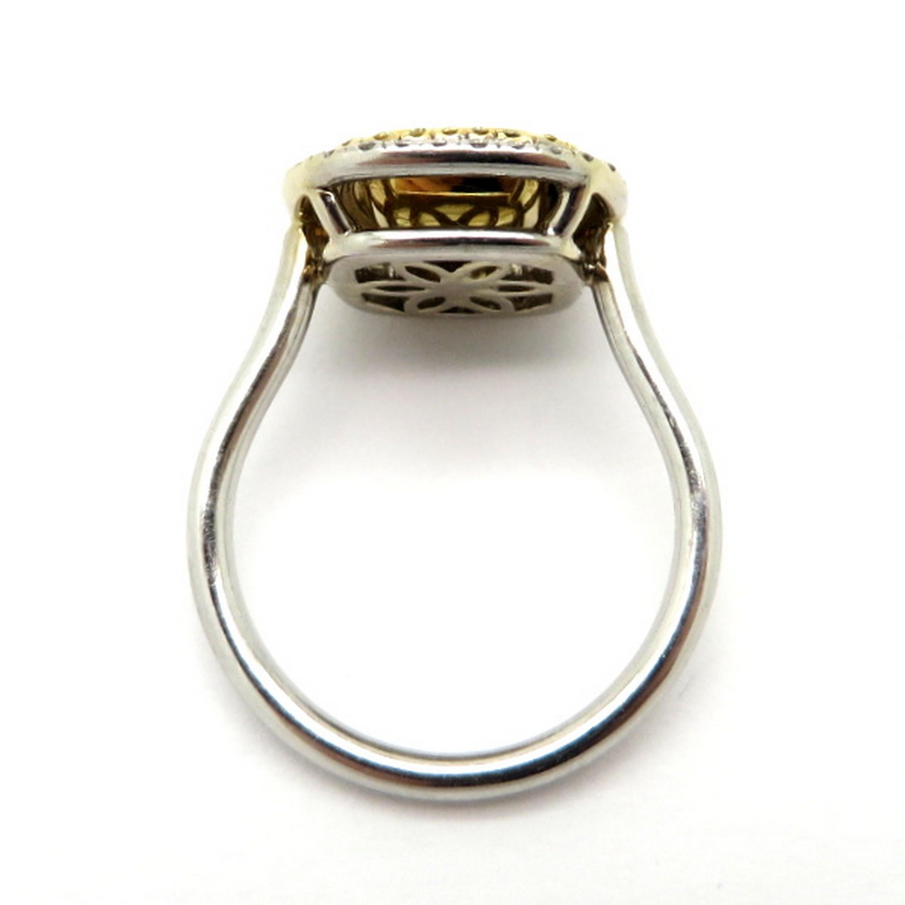 Women's Estate 18 Karat Two-Tone Yellow Radiant Cut Diamond Halo Engagement Ring For Sale