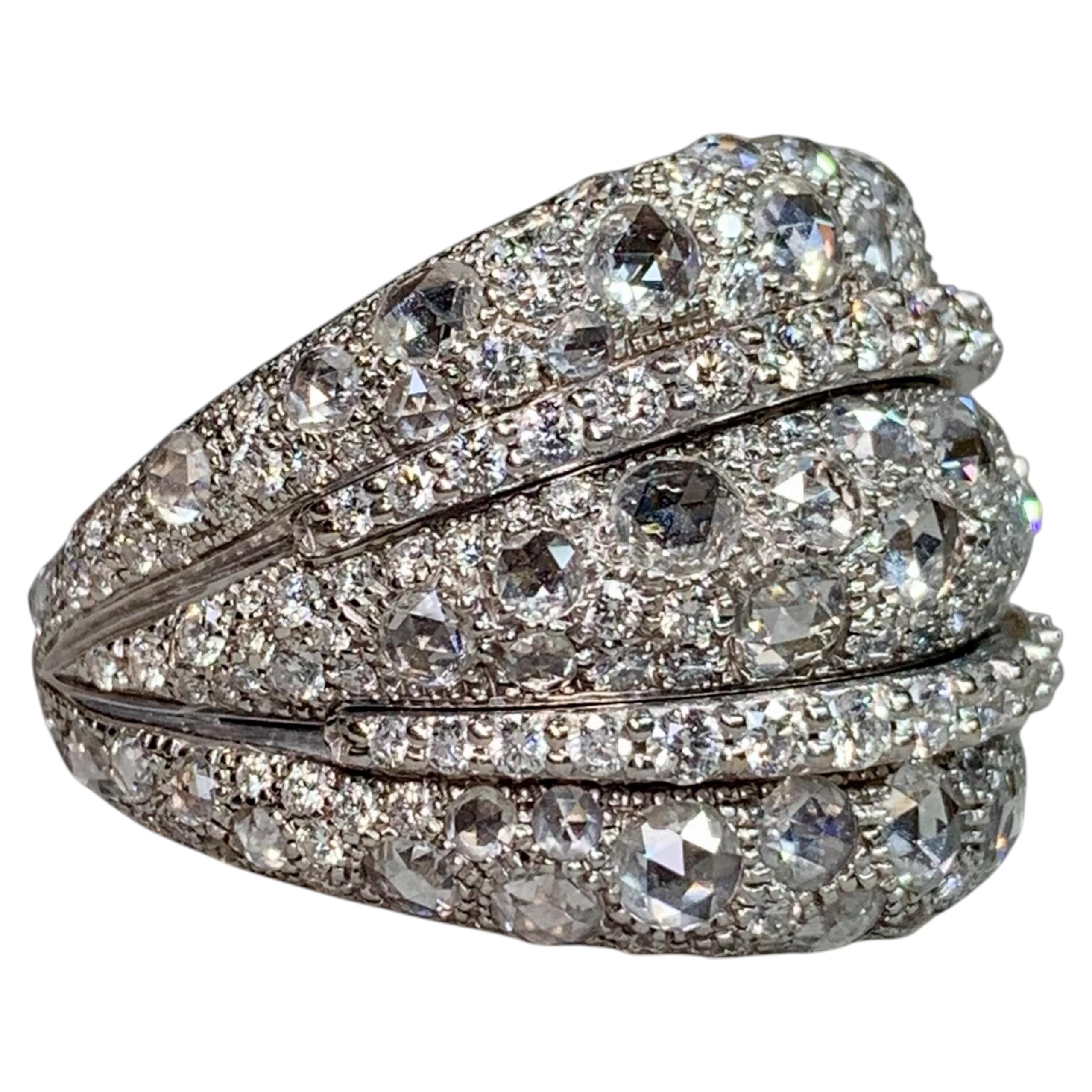 Estate 18K Verdi Gioielli Pavé Rose & Round Cut Diamond Dome Large Cocktail Ring