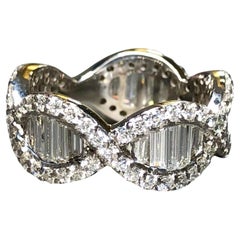 Estate 18K White Baguette Round Diamond G - Vs Wave Eternity Band 4.25cttw Sz 8