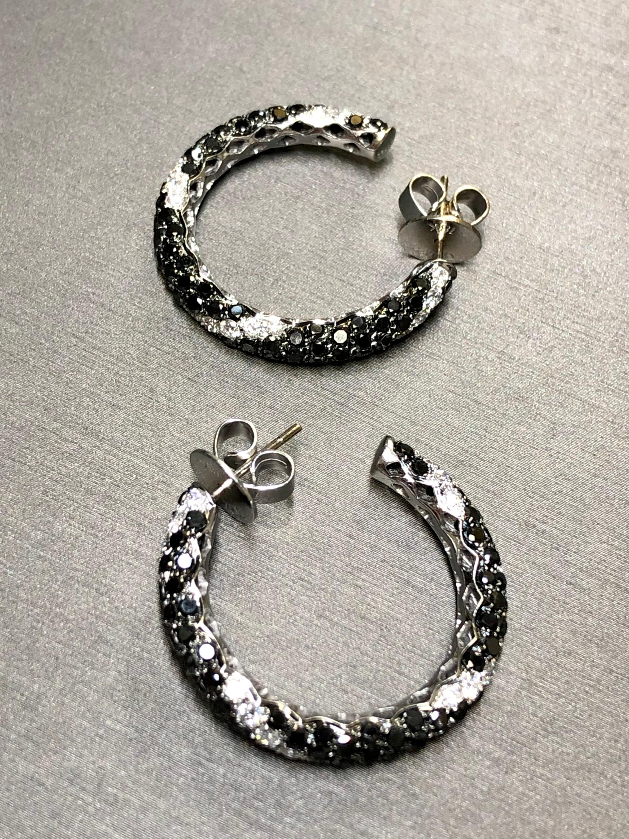 Estate 18K White Black Diamond Spiral Hoop Earrings 5.43cttw  For Sale 1
