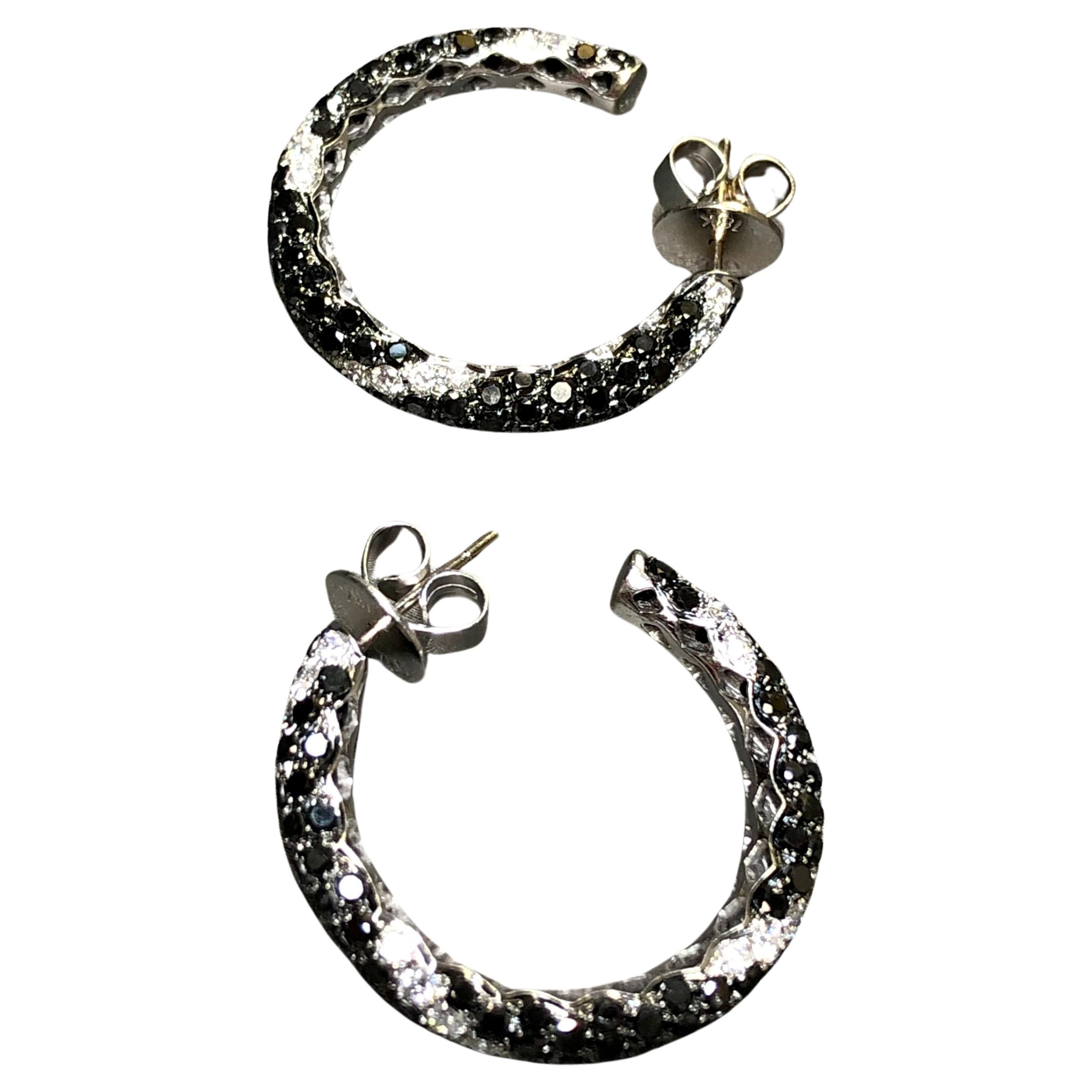 Estate 18K White Black Diamond Spiral Hoop Earrings 5.43cttw  For Sale