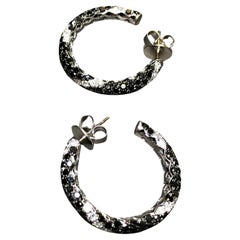 Estate 18K White Black Diamond Spiral Hoop Earrings 5.43cttw 