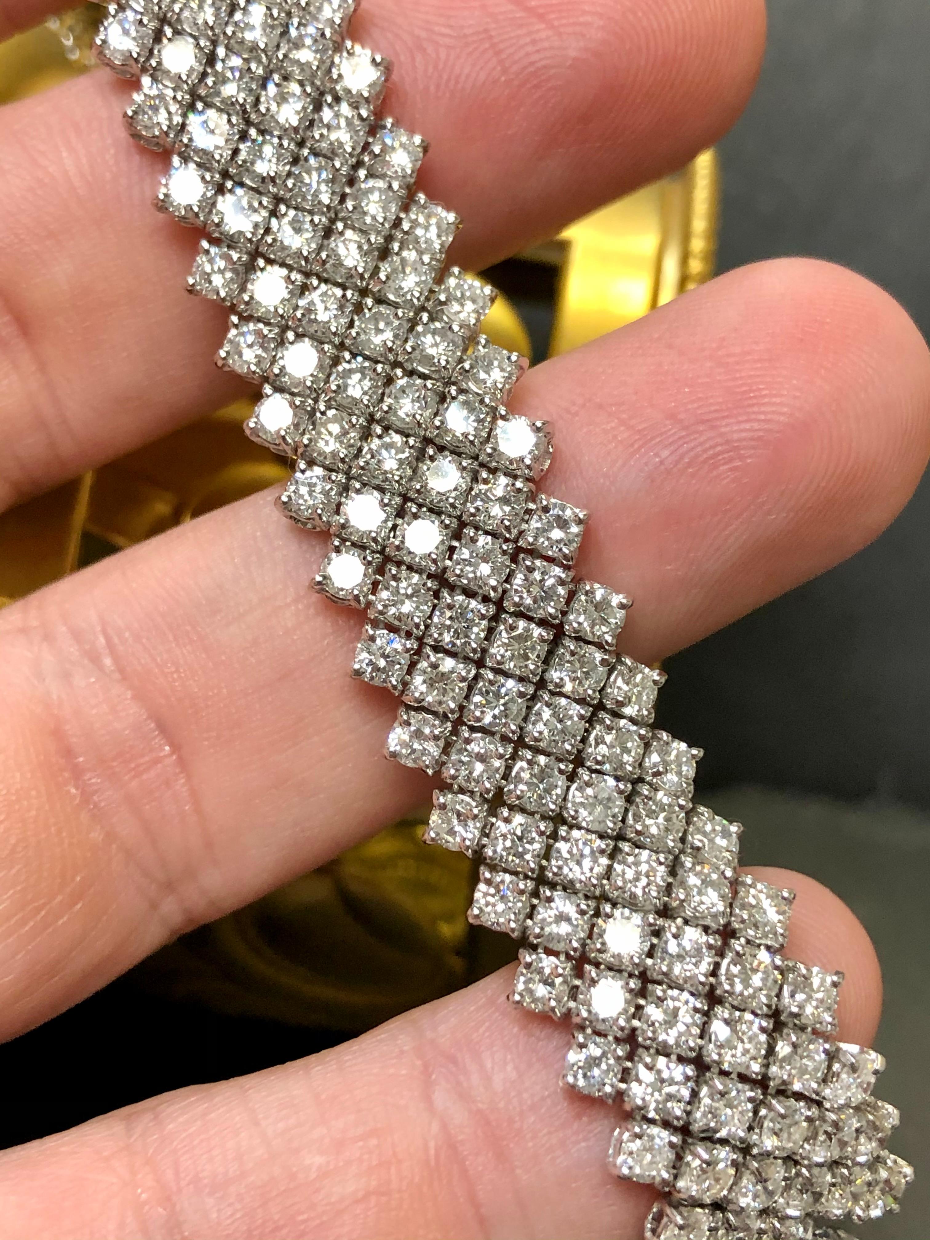 Women's or Men's Estate 18k White Diamond Wide Flexible Cocktail Bracelet 23.10cttw For Sale