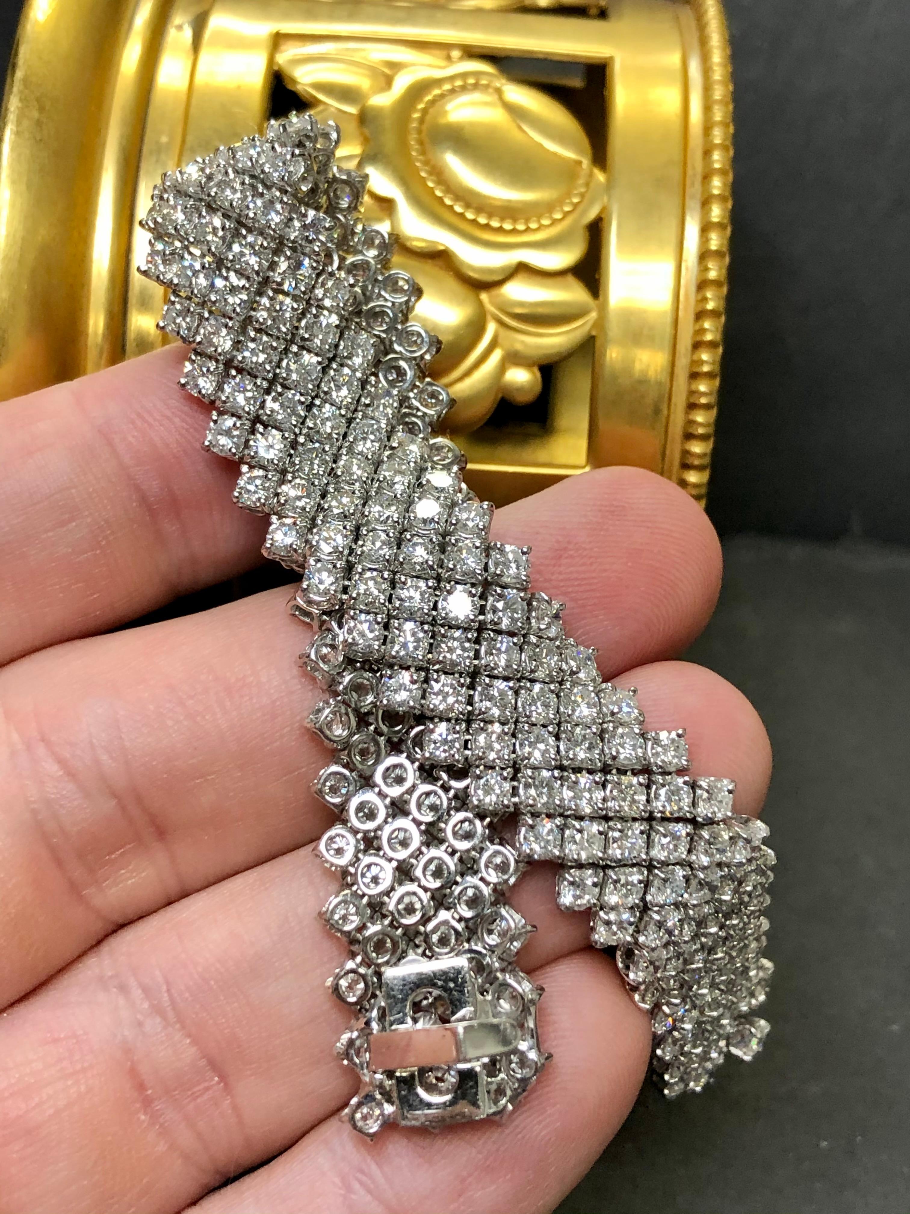 Estate 18k White Diamond Wide Flexible Cocktail Bracelet 23.10cttw For Sale 2