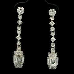 Estate 18k White Gold 1.31ctw Diamond Milgrain Dangle Drop Elegant Earrings