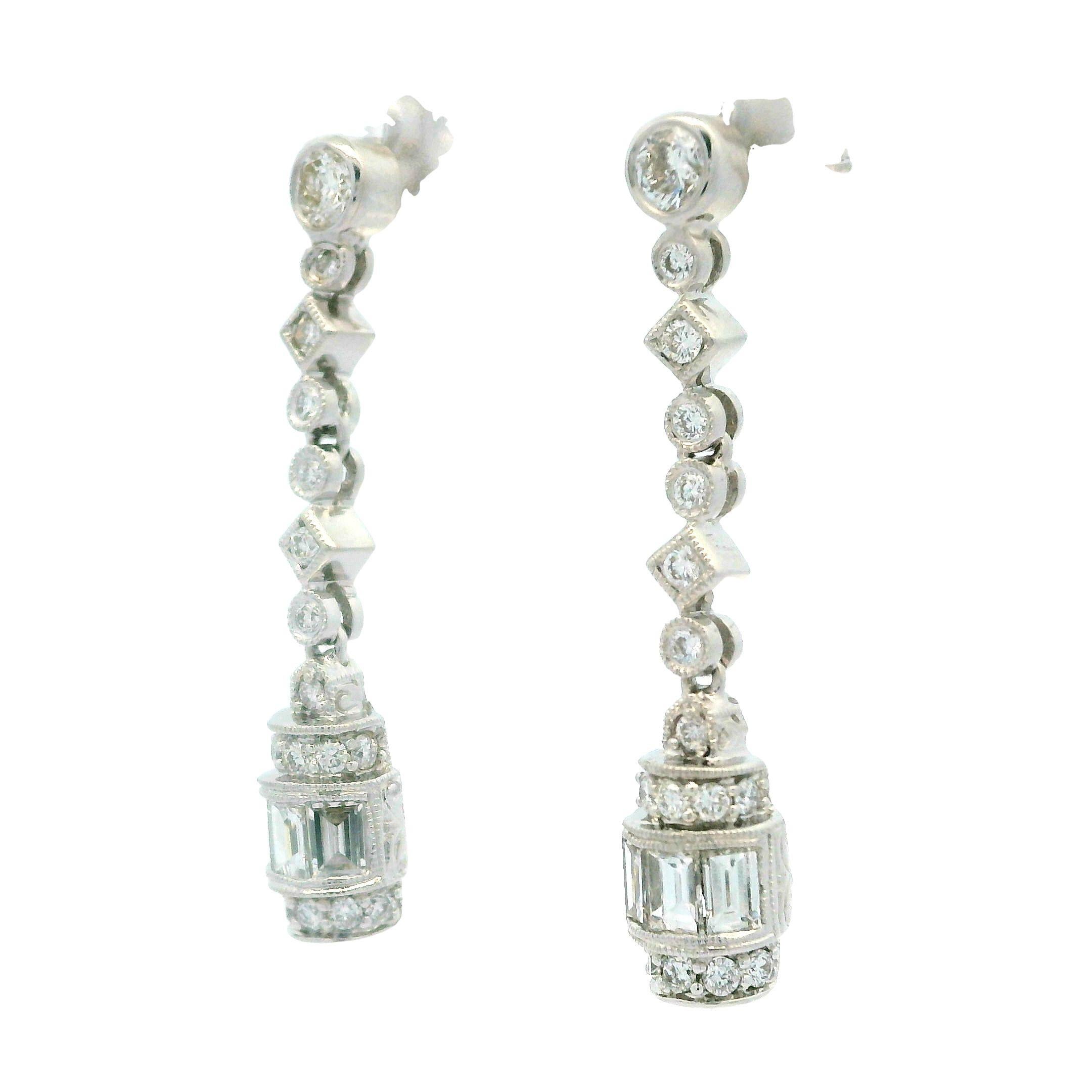 Orecchini Eleg in oro bianco 18k 1,31ctw con diamante Milgrain e pendente in vendita 2