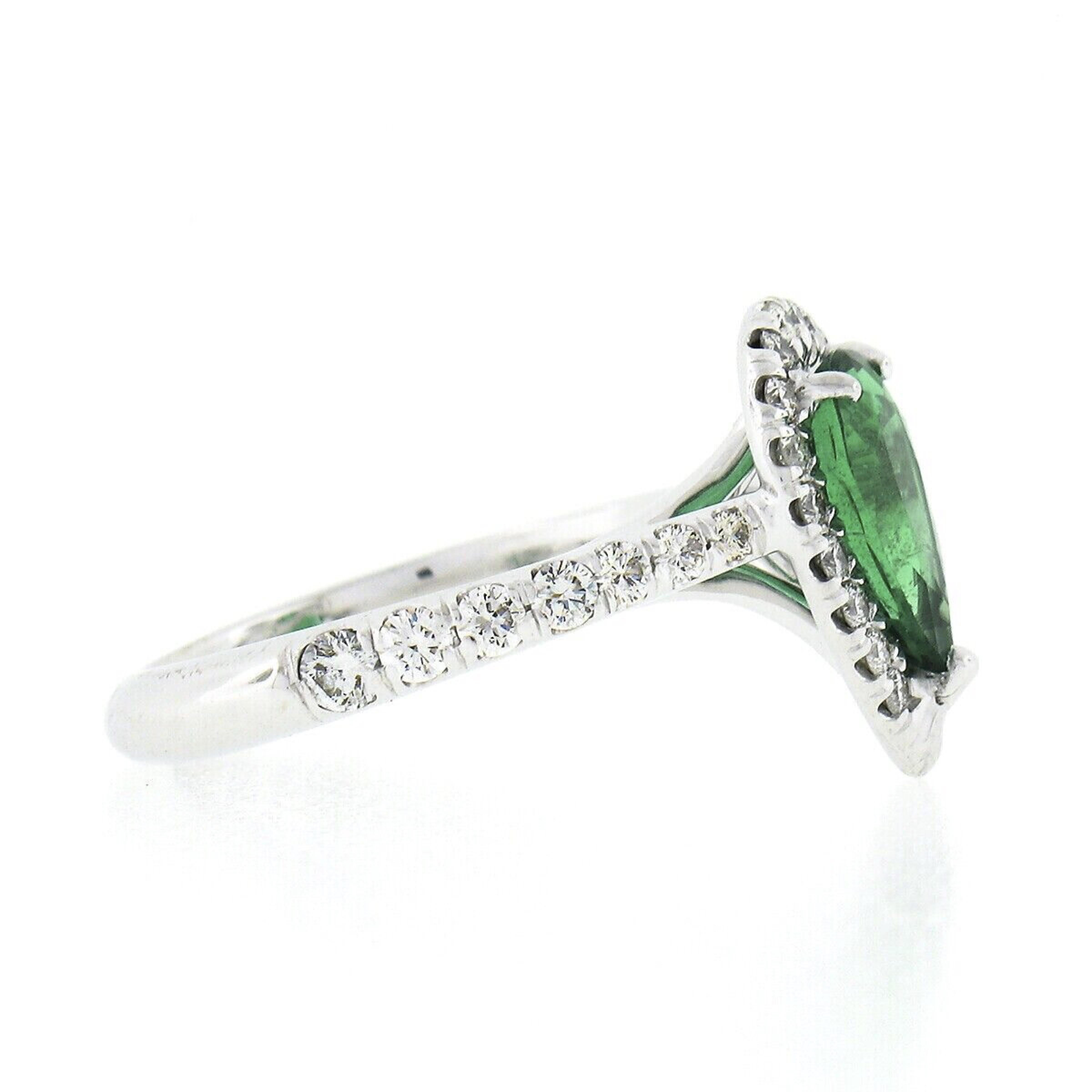 Women's Estate 18K White Gold 1.58ctw SSEF Pear Emerald & Diamond Halo Engagement Ring
