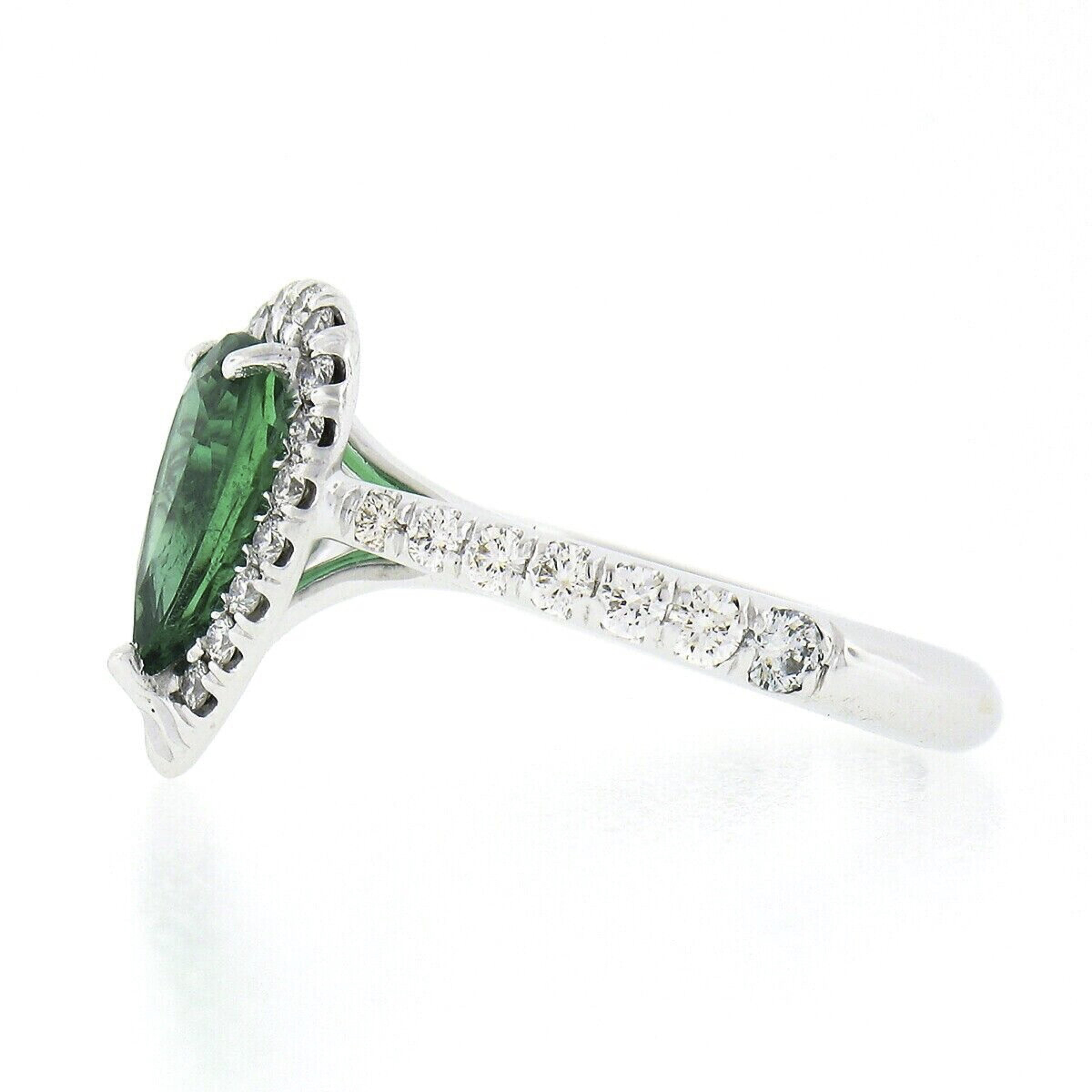 Estate 18K White Gold 1.58ctw SSEF Pear Emerald & Diamond Halo Engagement Ring 1