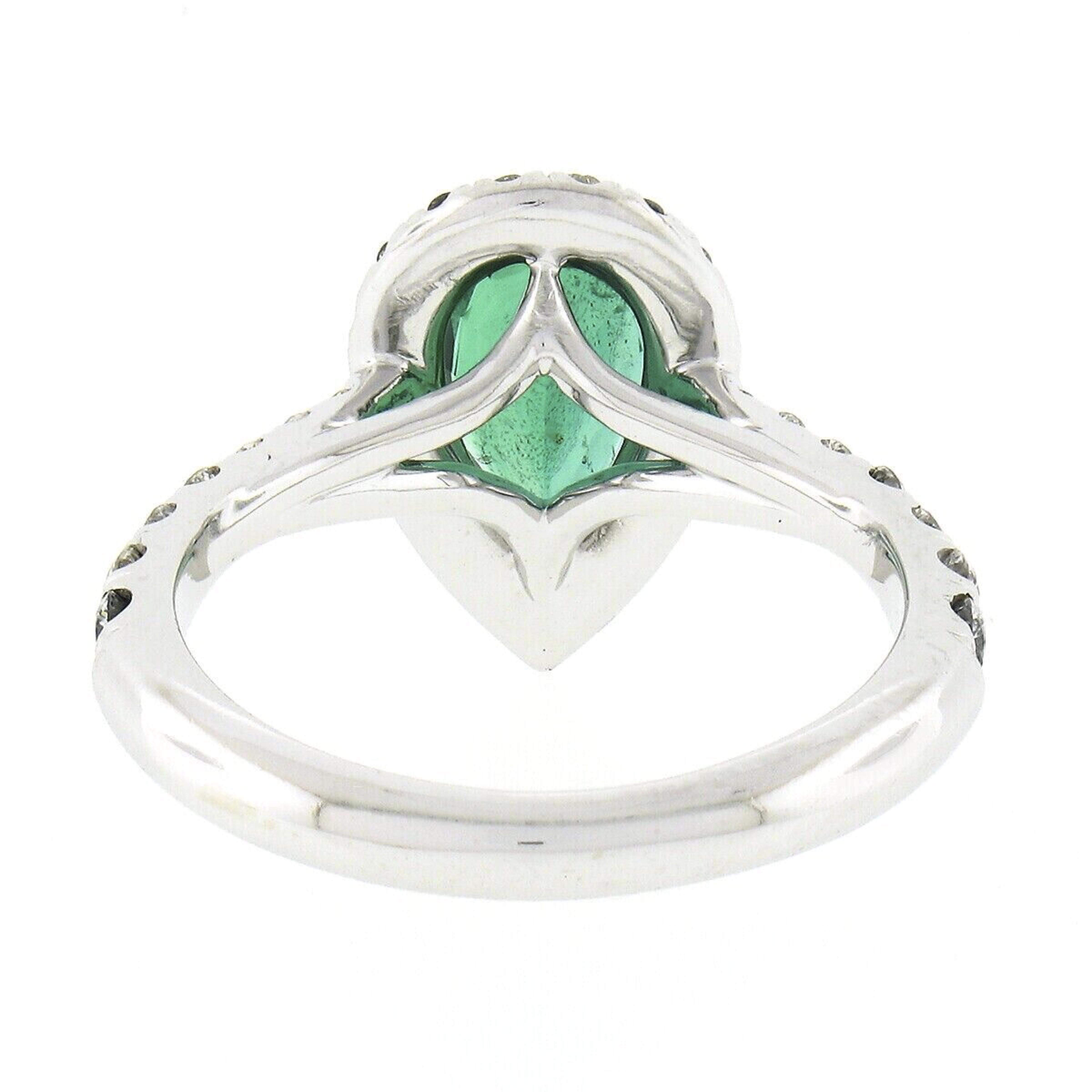 Estate 18K White Gold 1.58ctw SSEF Pear Emerald & Diamond Halo Engagement Ring 2
