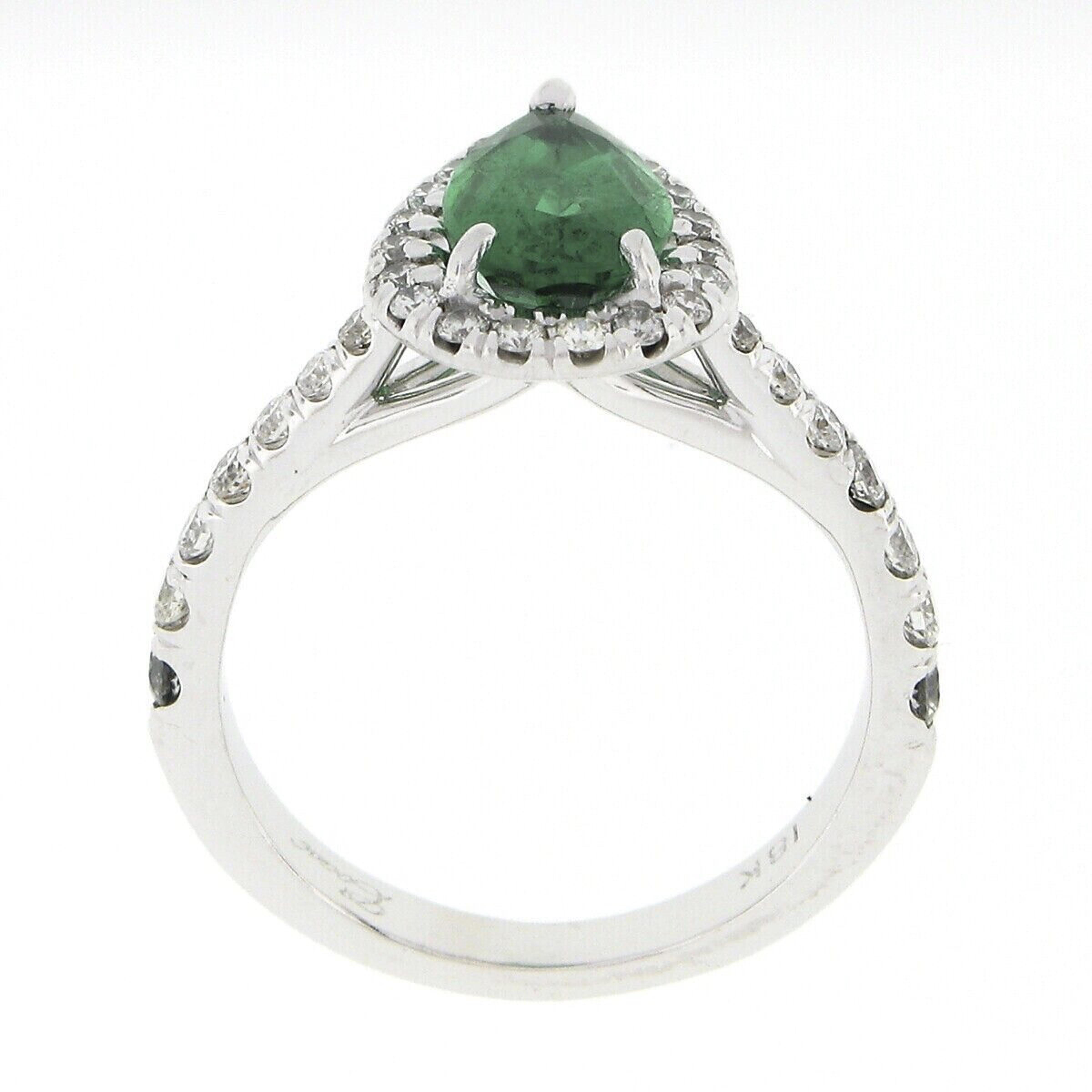 Estate 18K White Gold 1.58ctw SSEF Pear Emerald & Diamond Halo Engagement Ring 3