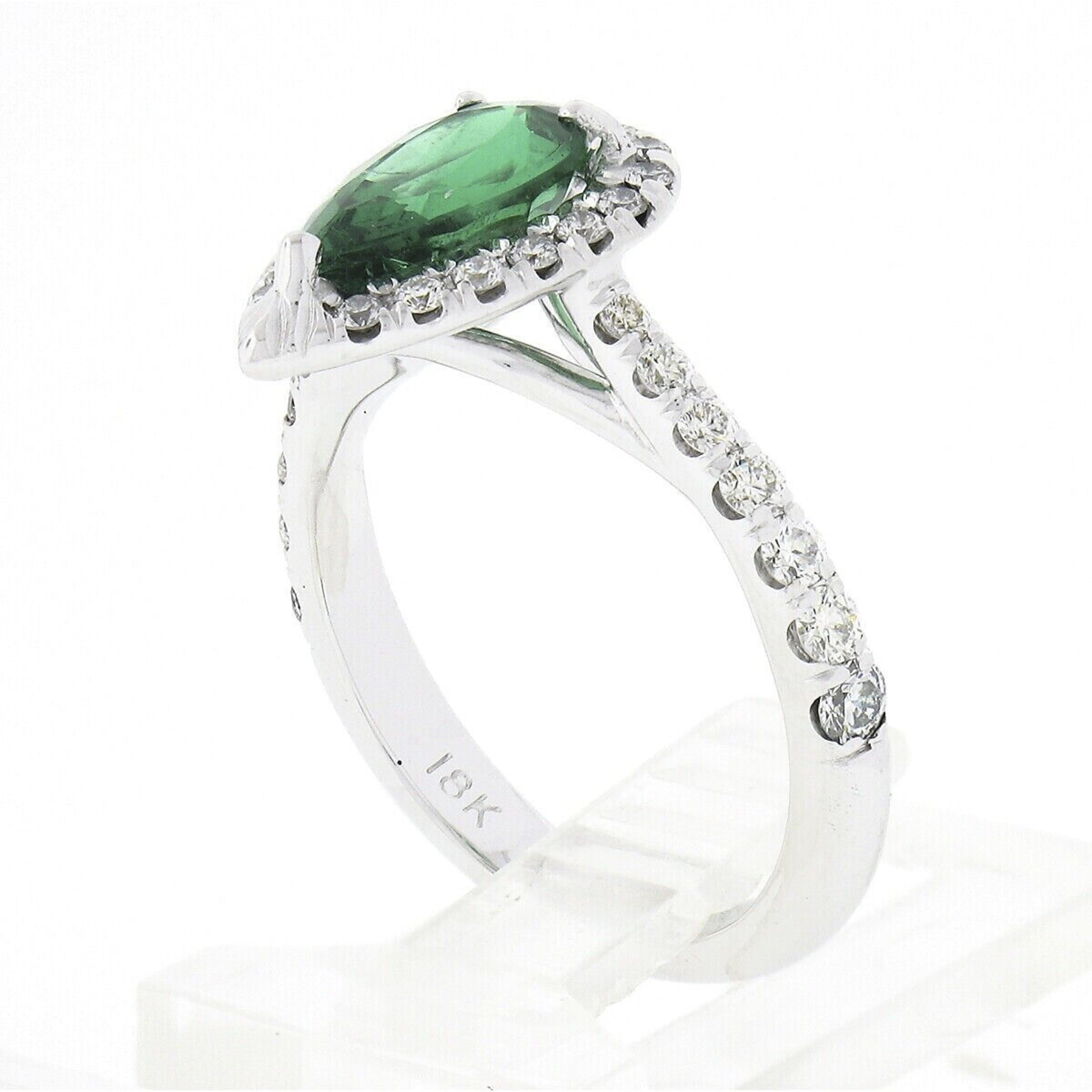 Estate 18K White Gold 1.58ctw SSEF Pear Emerald & Diamond Halo Engagement Ring 4