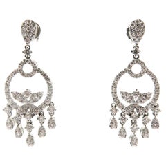 Pendants d'oreilles chandelier en or blanc 18 carats avec diamants ronds de 2,10 carats, ancienne propriété