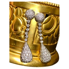 Estate 18K White Gold 3.50cttw Pavé Diamond Teardrop Omega Back Drop Earrings