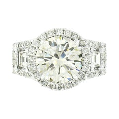 Estate 18k White Gold 3.54ct GIA Round Brilliant Diamond Engagement Ring w/ Halo