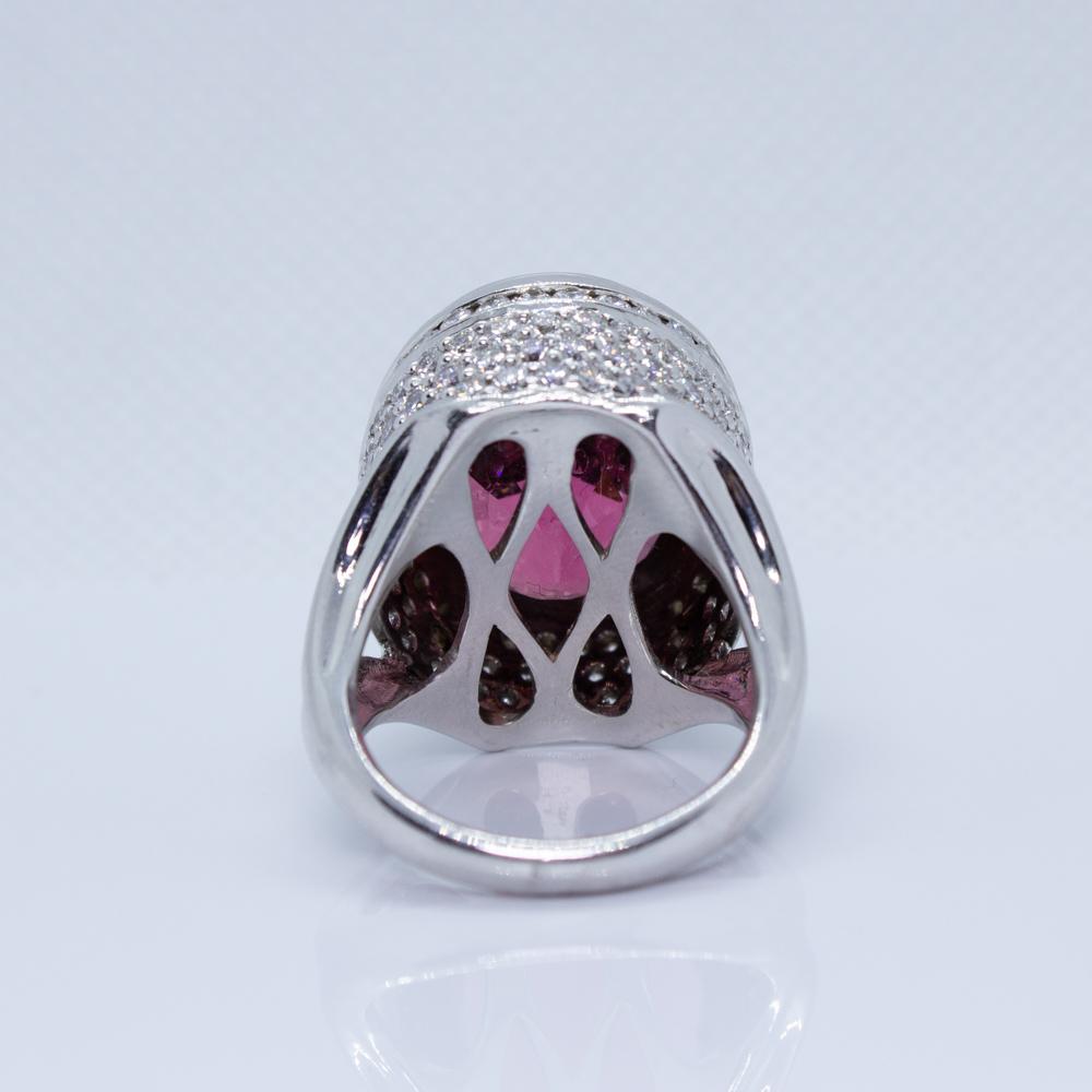 Estate 18 Karat White Gold 5.00 Carat Pink Tourmaline and Diamond Fashion Ring In Excellent Condition For Sale In Scottsdale, AZ