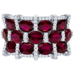 Estate 18k White Gold 5.36 CTW Burmese Ruby & Diamond Band Ring 14 Grams