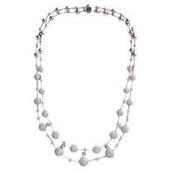 Estate 18K White Gold 5.90 Carats Double Row Pave Diamond Riviere Necklace