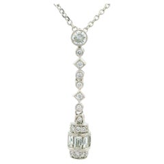 Estate 18k White Gold .70ctw Diamond Milgrain Dangle Drop Slide Pendant Necklace