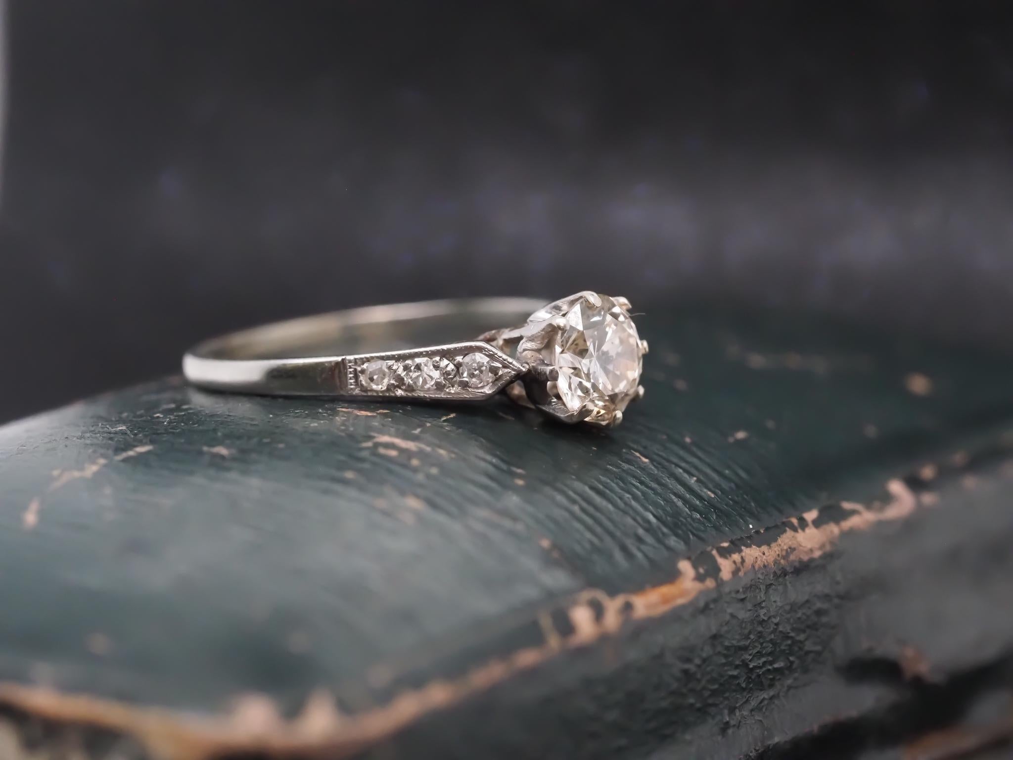 Old European Cut Estate 18K White Gold .80ct Old European Diamond Engagement Ring - VHK#268a For Sale