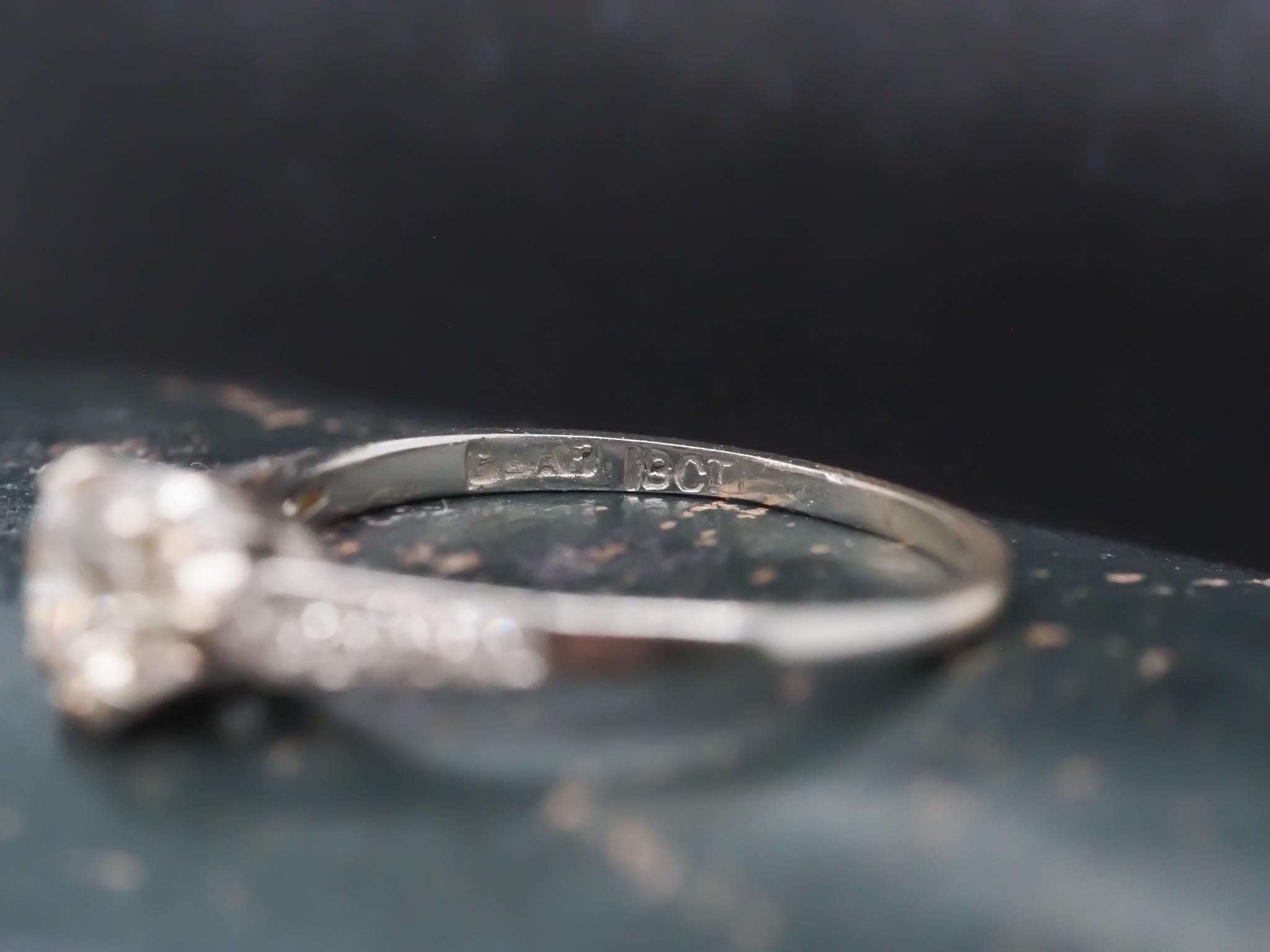 Women's Estate 18K White Gold .80ct Old European Diamond Engagement Ring - VHK#268a For Sale