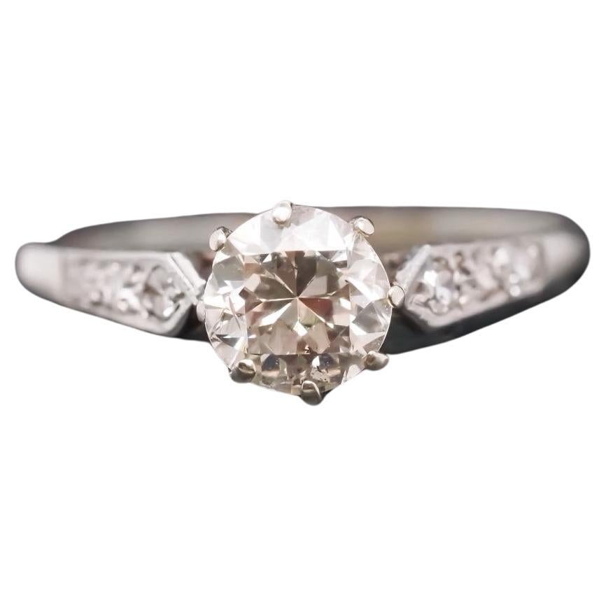 Estate 18K White Gold .80ct Old European Diamond Engagement Ring - VHK#268a For Sale