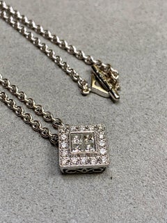 Nachlass 18K Weißgold Alor by Charriol Diamant-Halo-Anhänger-Kabel-Halskette 16I